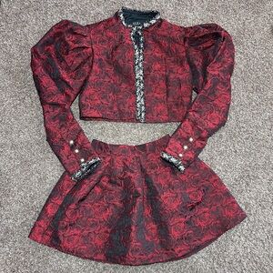 Elegant Red Floral Women's Skirt Set